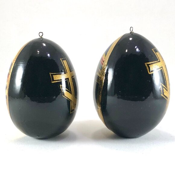 Russian Hand Painted Wooden Eggs Orthodox Christian black lacquer ornaments - Picture 6 of 12
